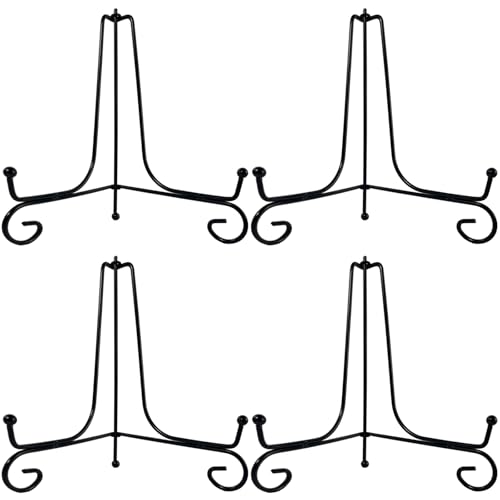 HENABLE 4 x hochwertige schwarze Eisen-Tellerständer für Präsentationen, 20,3 cm, dekorative massive Metall-Tellerhalter zum Ausstellen, Mini-Staffelei, Rahmen, Buch, Karte, Plakette, Schüssel, von HENABLE