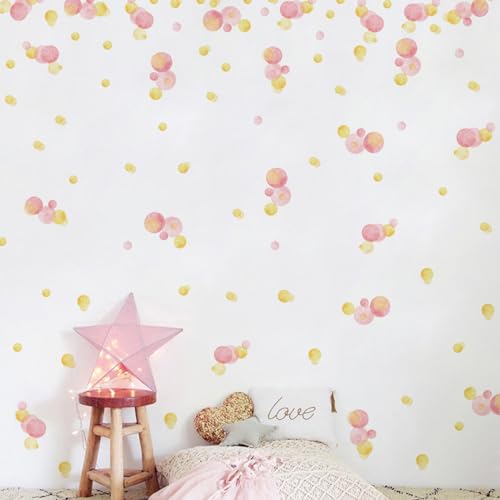 140 Stück Wandaufkleber für Kinderzimmer Babyzimmer, Dots zum Kleben Wandaufkleber Wanddeko, Rosa Pastell Wandaufkleber, Wandsticker für Kinder Wandaufkleber Mädchen Jungen (C) von HENGBIRD