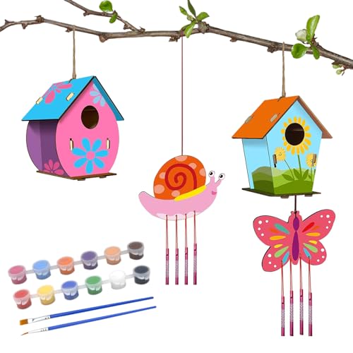 2 Stück Vogelhaus Bausatz Kinder | DIY Holz Bastelset zum Bemalen | Vogelhäuschen Kit Bastelset Kinder 4 5 6 Jahre und älter | Geschenkidee für Jungen und Mädchen zu Ostern, Geburtstag & Frühling von HENGBIRD