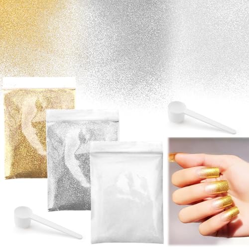 60g Glitzer zum Basteln Glitzerpulver Fein Weihnachten Basteln Kerzen Glitter Pulver Glitzer Glitzerpuder für Nägel Gesicht Makeup Kartenbasteln Handwerk Nagelkunst Gold Silber Weiß von HENGBIRD