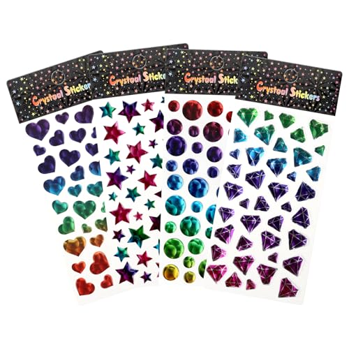 HENGBIRD 4 Stück 3D Aufkleber Sterne, Glitzer Sticker Mädchen Glitzersticker Kinder Glitzersteine Selbstklebend Kristall Stern Diamant Rund Liebe Gestalten, Aufkleber Glitzer Kinder für Diy Handwerk von HENGBIRD