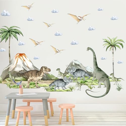 HENGBIRD Dino Wandtattoo Kinderzimmer Set, Wandtattoo Dinosaurier, Wandtattoo Kinderzimmer Deko Junge, Wandsticker Kinderzimmer Jungen, Wandaufkleber Kinderzimmer, Dinosaurier Wandtattoo, Dino Poster von HENGBIRD