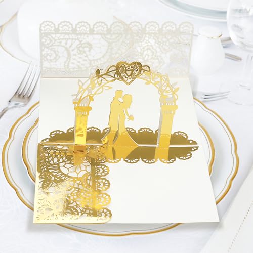 HENGBIRD Hochzeitskarte Pop Up, Einladungskarten Hochzeit Karte Hochzeit, Hochzeitseinladungskarten mit weißem Umschlag, Karte Goldene Hochzeit Glückwunschkarte Hochzeit, 3D Karte zur Hochzeit von HENGBIRD