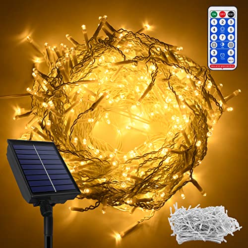 HENGMEI 10m 400 LEDs Solar Lichterkette Außen Lichterwand Lichtervorhang mit Fernbedienung Warmweiß Solarlichterkette 8 Leuchtmodi Wasserfest von HENGMEI