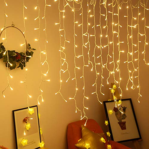 HENGMEI 15m 600 LEDs Lichterkette Lichterwand Lichtervorhang Warmweiß mit Fernbedienung 8 Leuchtmodi IP44 Wasserfest Weihnachtsbeleuchtung Weihnachtsdeko Lichterdeko Innen und Außen von HENGMEI