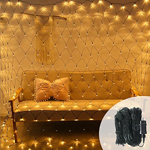 HENGMEI LED Lichternetz Lichterkettennetz Außen und Innen 3x2m Lichterkette Netz mit stecker, 8 Modi IP44 Wasserfest Lichtervorhang für Weihnachten, Halloween, Hochzeit Party(3x2m, Warmweiß) von HENGMEI