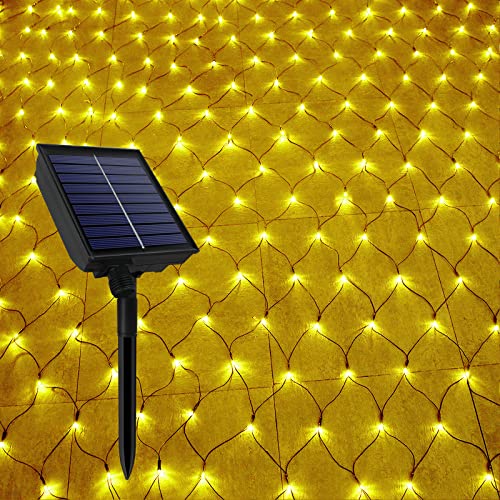 HENGMEI Solar Lichternetz Außen 3x2m 250 LED Lichterkette Netz Solarlichterkettenetz 8 Modi Wetterfest Led Weihnachtsbeleuchtun Solar für Weihnachten, Halloween, Hochzeit Party, Warmweiß von HENGMEI