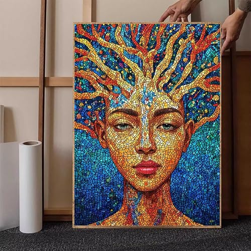 Abstrakt Diamond Painting XXL (60x80cm), Crystal Art Frau Diamond Painting Erwachsene 5D DIY Mosaikherstellung Stickerei Kreuzstich Malerei Kits für Zimmer Deko Wohnzimmer, Geschenke -h251GDJ4W von HENJGWEG