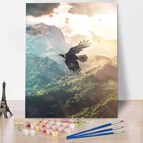 Adler Malen Nach Zahlen Stück ab 5 6 7 8 9 Jahre Mädchen und Jungen - DIY Malen Nach Zahlen Landschaft Malen Nach Zahlen Erwachsene für Kinder und Anfänger mit Pinsel und Acrylfarben (30x40cm) 4-J von HENJGWEG