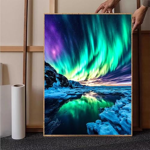 Arktis Diamond Painting XXL 60x80 cm, Crystal Art Aurora Diamond Painting Erwachsene 5D DIY Mosaikherstellung Stickerei Kreuzstich Malerei Kits für Zimmer Deko Wohnzimmer, Geschenke -h2513U8T5 von HENJGWEG