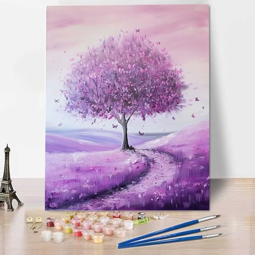 Baum Malen Nach Zahlen Erwachsene, Malen Nach Zahlen Kinder Landschaft DIY Handgemaltes Ölgemälde Set für Anfänger und Erwachsene, Acrylfarbe, Kindergemälde, Heimdekoration, Geschenk 30x40cm 2-X von HENJGWEG