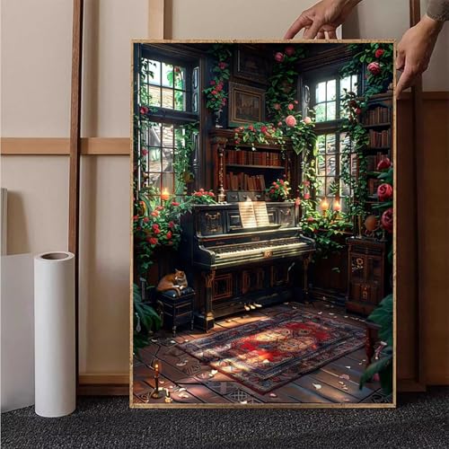 Blume Diamond Painting XXL (100x135cm), Klavier Diamond Painting Erwachsene Bastelset, Diamond Painting Kinder Anfänger Mosaikherstellung Stickerei Kreuzstich Malerei Kits für Deko Wohnzimmer Q-V von HENJGWEG