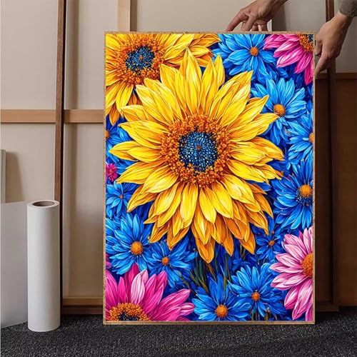 Blume Diamond Painting XXL (30x40cm), Sonnenblume Diamond Painting Erwachsene Bastelset, Diamond Painting Kinder Anfänger Mosaikherstellung Stickerei Kreuzstich Malerei Kits für Deko Wohnzimmer D-6 von HENJGWEG