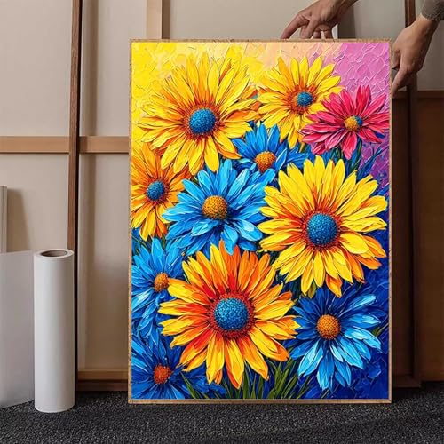 Blume Diamond Painting XXL (60x80cm), Crystal Art Chrysantheme Diamond Painting Erwachsene 5D DIY Mosaikherstellung Stickerei Kreuzstich Malerei Kits für Zimmer Deko Wohnzimmer, Geschenke -h25176 von HENJGWEG