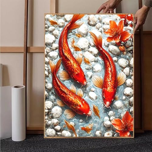 Blume Diamond Painting XXL (60x80cm), Crystal Art Fisch Diamond Painting Erwachsene 5D DIY Mosaikherstellung Stickerei Kreuzstich Malerei Kits für Zimmer Deko Wohnzimmer, Geschenke für Frauen -h2518O von HENJGWEG