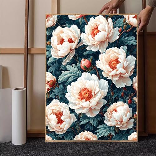 Blume Diamond Painting XXL (60x80cm), Pfingstrose Diamond Painting Erwachsene Bastelset, Diamond Painting Kinder Anfänger Mosaikherstellung Stickerei Kreuzstich Malerei Kits für Deko Wohnzimmer 2-N von HENJGWEG