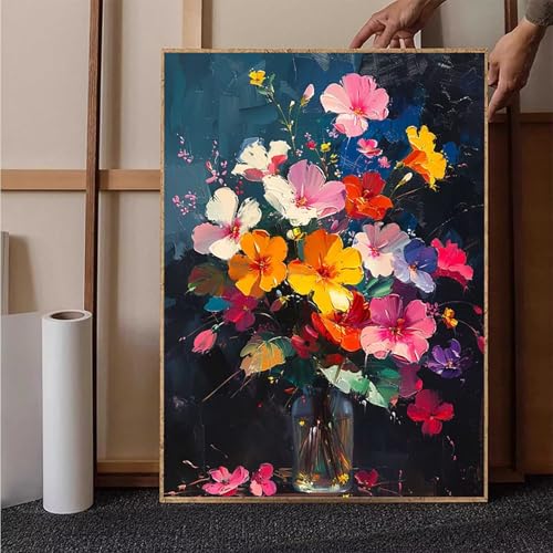 Blume Diamond Painting XXL (60x80cm), Vase Diamond Painting Erwachsene Bastelset, Diamond Painting Kinder Anfänger Mosaikherstellung Stickerei Kreuzstich Malerei Kits für Zimmer Deko Wohnzimmer X-6 von HENJGWEG