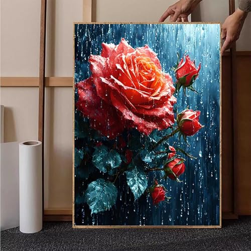 Blume Diamond Painting XXL 20x30 cm, Rose Diamond Painting Erwachsene Bastelset, Diamond Painting Kinder Anfänger Mosaikherstellung Stickerei Kreuzstich Malerei Kits für Zimmer Deko Wohnzimmer 8-8 von HENJGWEG