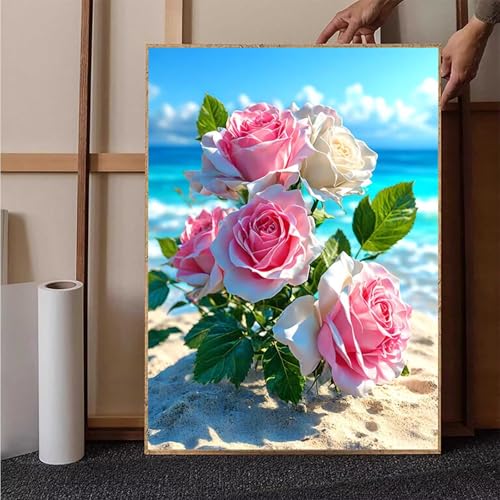 Blume Diamond Painting XXL 20x30 cm, Strand Diamond Painting Erwachsene Bastelset, Diamond Painting Kinder Anfänger Mosaikherstellung Stickerei Kreuzstich Malerei Kits für Zimmer Deko Wohnzimmer 6-5 von HENJGWEG