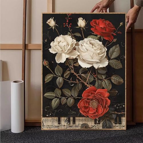 Blume Diamond Painting XXL 30 x 40 cm, Rose Diamond Painting Erwachsene Bastelset, Diamond Painting Kinder Anfänger Mosaikherstellung Stickerei Kreuzstich Malerei Kits für Zimmer Deko Wohnzimmer 6-L von HENJGWEG