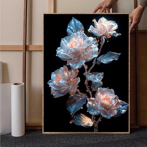 Blume Diamond Painting XXL 30x40 cm, Rose Diamond Painting Erwachsene Bastelset, Diamond Painting Kinder Anfänger Mosaikherstellung Stickerei Kreuzstich Malerei Kits für Zimmer Deko Wohnzimmer 2-5 von HENJGWEG