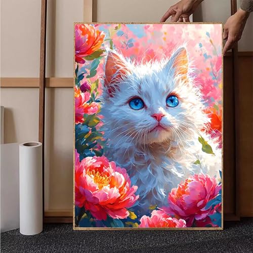 Blume Diamond Painting XXL 30x40cm, Katze Diamond Painting Erwachsene Bastelset, Diamond Painting Kinder Anfänger Mosaikherstellung Stickerei Kreuzstich Malerei Kits für Zimmer Deko Wohnzimmer 8-7 von HENJGWEG