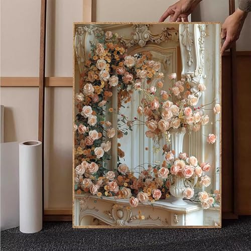 Blume Diamond Painting XXL 30x40cm, Rose Diamond Painting Erwachsene Bastelset, Diamond Painting Kinder Anfänger Mosaikherstellung Stickerei Kreuzstich Malerei Kits für Zimmer Deko Wohnzimmer R-6 von HENJGWEG