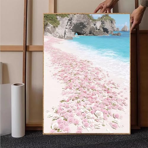 Blume Diamond Painting XXL 40 x 55 cm, Strand Diamond Painting Erwachsene Bastelset, Diamond Painting Kinder Anfänger Mosaikherstellung Stickerei Kreuzstich Malerei Kits für Zimmer Deko Wohnzimmer 5-5 von HENJGWEG