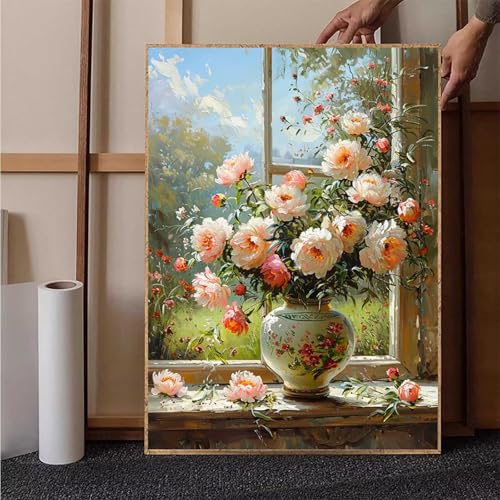 Blume Diamond Painting XXL 40x55 cm, Vase Diamond Painting Erwachsene Bastelset, Diamond Painting Kinder Anfänger Mosaikherstellung Stickerei Kreuzstich Malerei Kits für Zimmer Deko Wohnzimmer Q-J von HENJGWEG