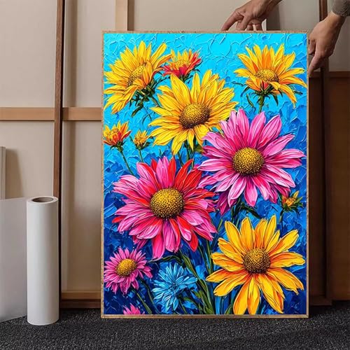 Blume Diamond Painting XXL 60x80cm, Crystal Art Chrysantheme Diamond Painting Erwachsene 5D DIY Mosaikherstellung Stickerei Kreuzstich Malerei Kits für Zimmer Deko Wohnzimmer, Geschenke -h251ET von HENJGWEG