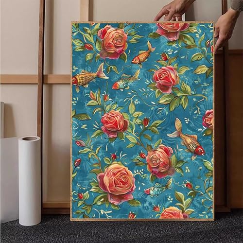 Blume Diamond Painting XXL 60x80cm, Fisch Diamond Painting Erwachsene Bastelset, Diamond Painting Kinder Anfänger Mosaikherstellung Stickerei Kreuzstich Malerei Kits für Zimmer Deko Wohnzimmer 6-E von HENJGWEG