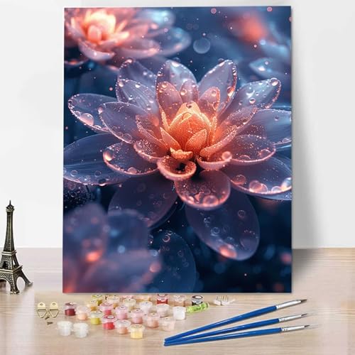 Blume Malen Nach Zahlen ab 5 6 7 Jahre Mädchen Rahmenlos - Malen Nach Zahlen Erwachsene Lotus Malen Nach Zahlen für Kinder Acrylfarben, für kreative Heimdekoration, Geschenk, Weihnachten 60x80cm 0-C von HENJGWEG