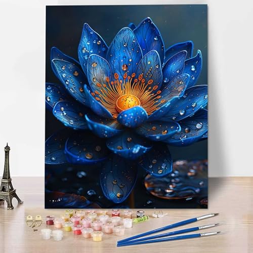 Blume Malen Nach Zahlen ab 5 6 7 Jahre Mädchen Rahmenlos - Malen Nach Zahlen Erwachsene Lotus Malen Nach Zahlen für Kinder Acrylfarben, für kreative Heimdekoration, Geschenk, Weihnachten 60x80cm 8-V von HENJGWEG