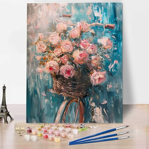 Blume Malen Nach Zahlen ab 5 6 7 Jahre Mädchen Rahmenlos - Malen Nach Zahlen Erwachsene Rose Malen Nach Zahlen für Kinder Acrylfarben, für kreative Heimdekoration, Geschenk, Weihnachten 60x80cm 5-8 von HENJGWEG