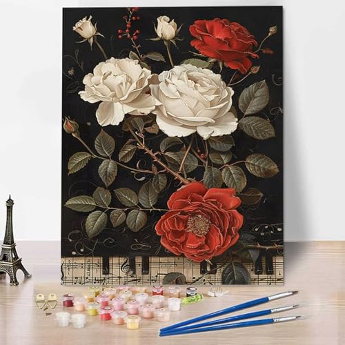 Blume Malen Nach Zahlen ab 5 6 7 Jahre Mädchen Rahmenlos - Malen Nach Zahlen Erwachsene Rose Malen Nach Zahlen für Kinder Acrylfarben, für kreative Heimdekoration, Geschenk, Weihnachten 60x80cm J-0 von HENJGWEG