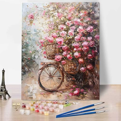 Blume Malen Nach Zahlen ab 5 6 7 Jahre Mädchen Rahmenlos - Malen Nach Zahlen Erwachsene Rose Malen Nach Zahlen für Kinder Acrylfarben, für kreative Heimdekoration, Geschenk, Weihnachten 60x80cm K-7 von HENJGWEG