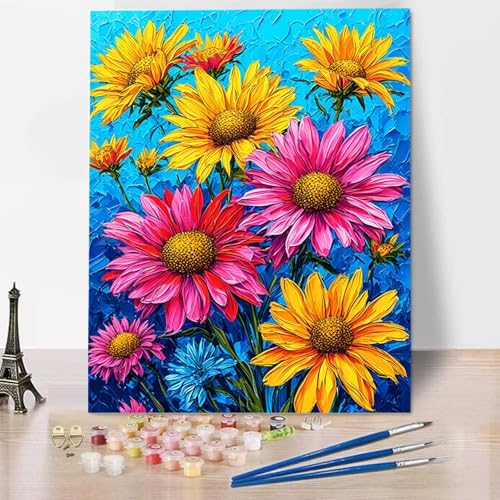 Chrysantheme Malen Nach Zahlen Erwachsene, Painting By Numbers, DIY Blume Leinwand Ölgemälde Set, Malen Nach Zahlen Kinder Perfekt für Home Wand Dekoration und Geschenke (ohne Rahmen) 30 x 40 cm C-Q von HENJGWEG