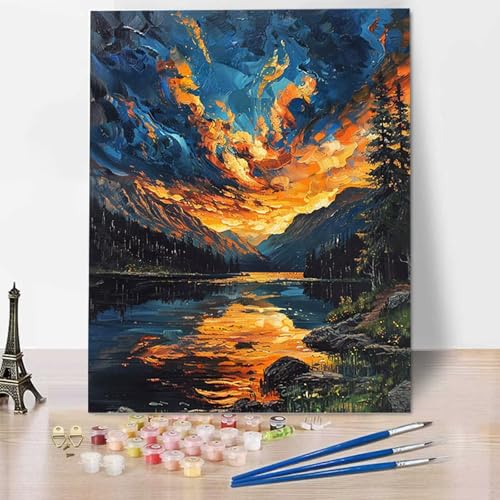 DIY Malen nach Zahlen Erwachsene Sonnenuntergang Malen nach Zahlen Kits auf Leinwand Malen Nach Zahlen Kinder Landschaft Malen nach Zahlen Kunsthandwerk Geschenk für Home Wall Deco (60x80cm) 6-1 von HENJGWEG