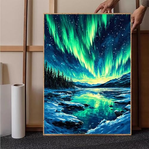 Diamond Painting Arktis Crystal Art Aurora Diamond Painting Leinwand Bastelset Erwachsene 5D DIY Mosaikherstellung Stickerei Kreuzstich Malerei Kits für Wanddeko, Geschenke für Frauen 70x95cm -h2511T von HENJGWEG