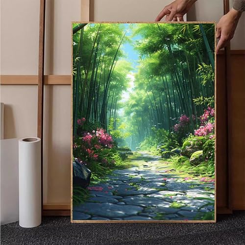 Diamond Painting Bambuswald Diamant Painting Bilder Landschaft Diamond Painting Erwachsene Groß XXL, 5D Diamond Painting Eckige Steine Crystal Art Kinder Bastelnset für Deko Wohnzimmer 25x35 cm F-9 von HENJGWEG