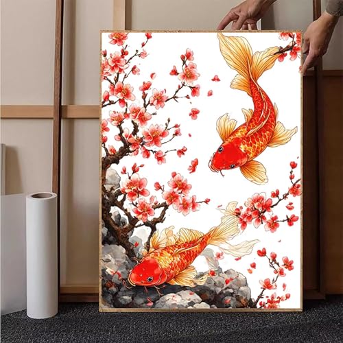 Diamond Painting Blume Crystal Art Fisch Diamond Painting Leinwand Bastelset Erwachsene 5D DIY Mosaikherstellung Stickerei Kreuzstich Malerei Kits für Wanddeko, Geschenke für Frauen 50x70 cm -h25119 von HENJGWEG