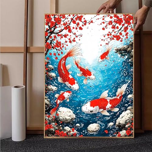 Diamond Painting Blume Crystal Art Fisch Diamond Painting Leinwand Bastelset Erwachsene 5D DIY Mosaikherstellung Stickerei Kreuzstich Malerei Kits für Wanddeko, Geschenke für Frauen 70 x 95 cm -h2513S von HENJGWEG