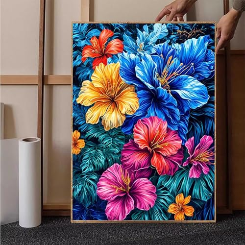 Diamond Painting Blume Diamant Painting Bilder Blatt Diamond Painting Erwachsene Groß XXL, 5D Diamond Painting Eckige Steine Crystal Art Kinder Bastelnset für Deko Wohnzimmer, Geschenke, 70x95cm C-4 von HENJGWEG