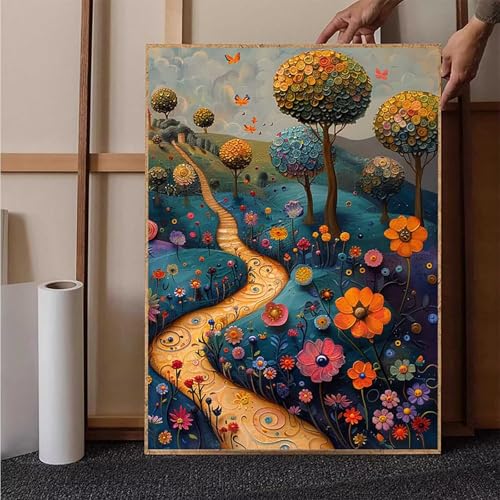 Diamond Painting Blume Diamant Painting Bilder Landschaft Diamond Painting Erwachsene Groß XXL, 5D Diamond Painting Eckige Steine Crystal Art Kinder Bastelnset für Wanddeko, Geschenke, 90x120cm K-R von HENJGWEG