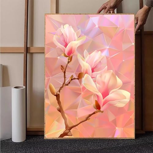 Diamond Painting Blume Diamant Painting Bilder Magnolie Diamond Painting Erwachsene Groß XXL, 5D Diamond Painting Eckige Steine Crystal Art Kinder Bastelnset für Wanddeko, Geschenke, 70x95cm 4-M von HENJGWEG