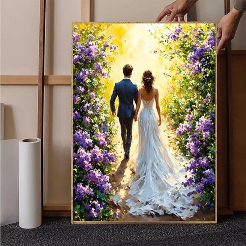 Diamond Painting Blume Diamant Painting Bilder Paar Diamond Painting Erwachsene Groß XXL, 5D Diamond Painting Eckige Steine Crystal Art Kinder Bastelnset für Deko Wohnzimmer, Geschenke, 70x95cm 1-W von HENJGWEG