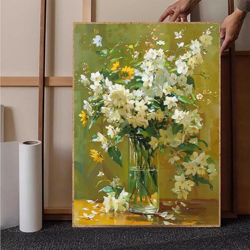 Diamond Painting Blume Diamant Painting Bilder Vase Diamond Painting Erwachsene Groß XXL, 5D Diamond Painting Eckige Steine Crystal Art Kinder Bastelnset für Wanddeko, Geschenke, 50 x 70 cm U-4 von HENJGWEG