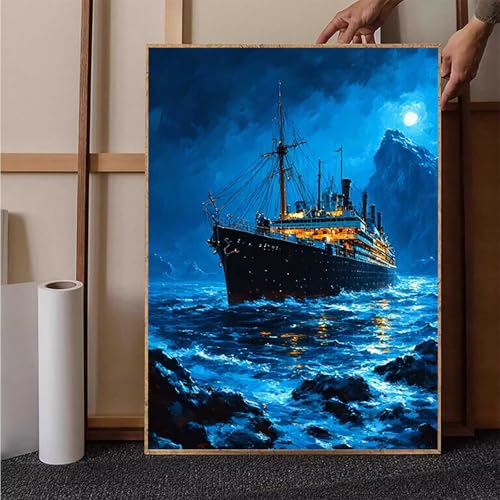 Diamond Painting Boot Crystal Art Landschaft Diamond Painting Leinwand Bastelset Erwachsene 5D DIY Mosaikherstellung Stickerei Kreuzstich Malerei Kits für Wanddeko, Geschenke (50x70cm) -h2510QRK2 von HENJGWEG