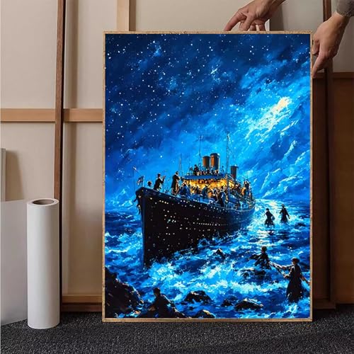 Diamond Painting Boot Crystal Art Landschaft Diamond Painting Leinwand Bastelset Erwachsene 5D DIY Mosaikherstellung Stickerei Kreuzstich Malerei Kits für Wanddeko, Geschenke 70 x 95 cm -h251GH von HENJGWEG