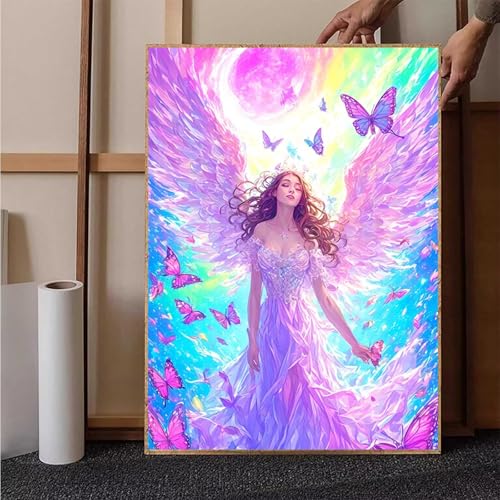 Diamond Painting Engel Crystal Art Schmetterling Diamond Painting Leinwand Bastelset Erwachsene 5D DIY Mosaikherstellung Stickerei Kreuzstich Malerei Kits für Wanddeko, Geschenke 50 x 70 cm -h2515E von HENJGWEG